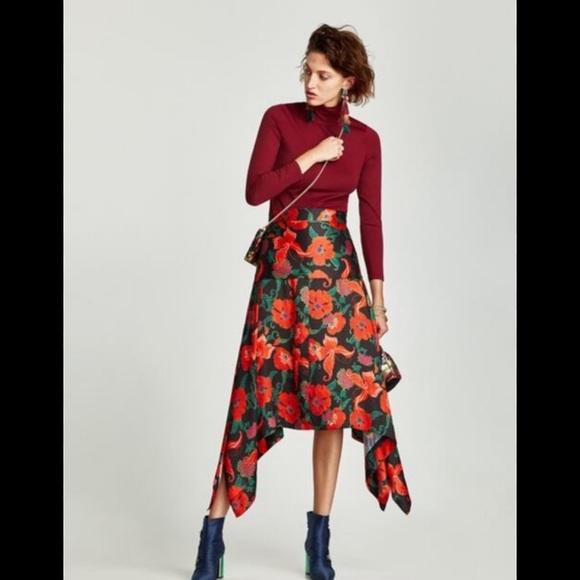 Zara Dresses & Skirts - Zara | Floral Print Flowing Satin Midi Skirt size medium